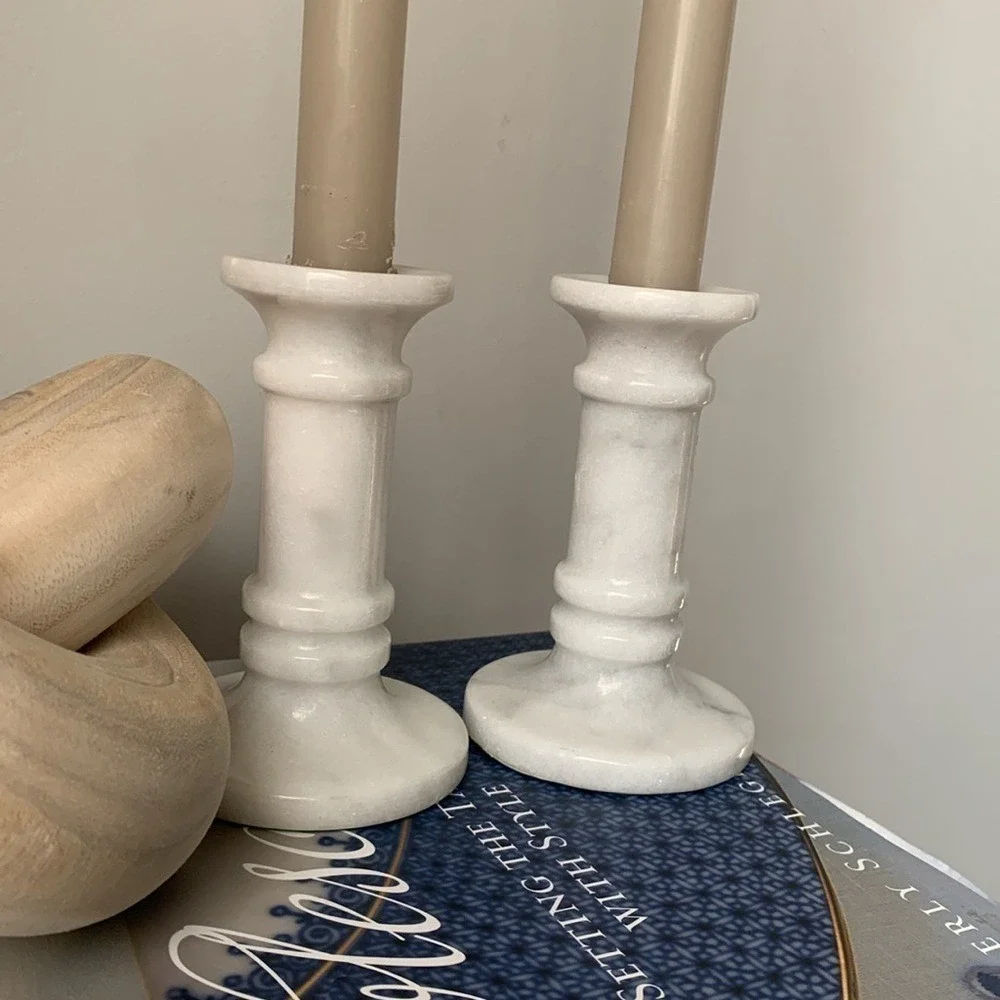 Set of two marble candlesticks‎ MCM vintage modern glam contemporary